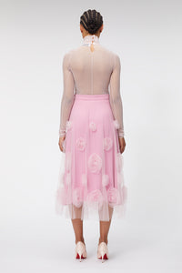 Pink / ROSE APPLIQUE MIDI SKIRT