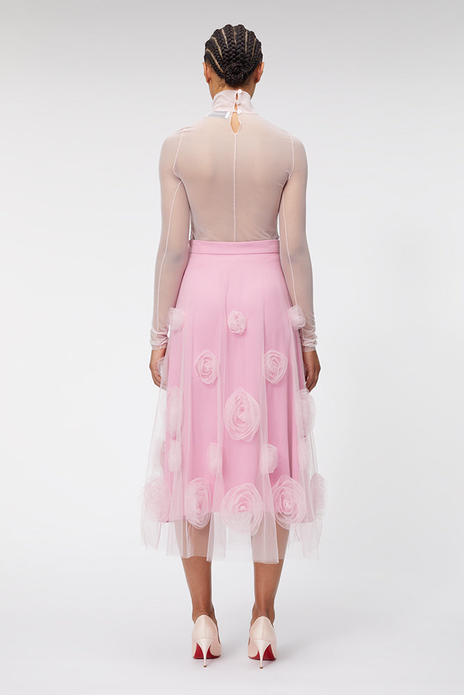 Pink / ROSE APPLIQUE MIDI SKIRT