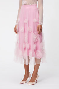 Pink / ROSE APPLIQUE MIDI SKIRT