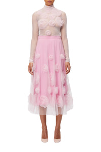 Pink / ROSE APPLIQUE MIDI SKIRT