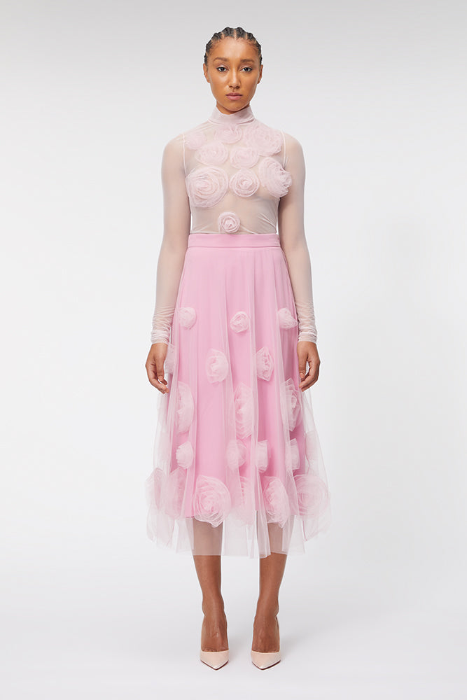 Pink / ROSE APPLIQUE MIDI SKIRT