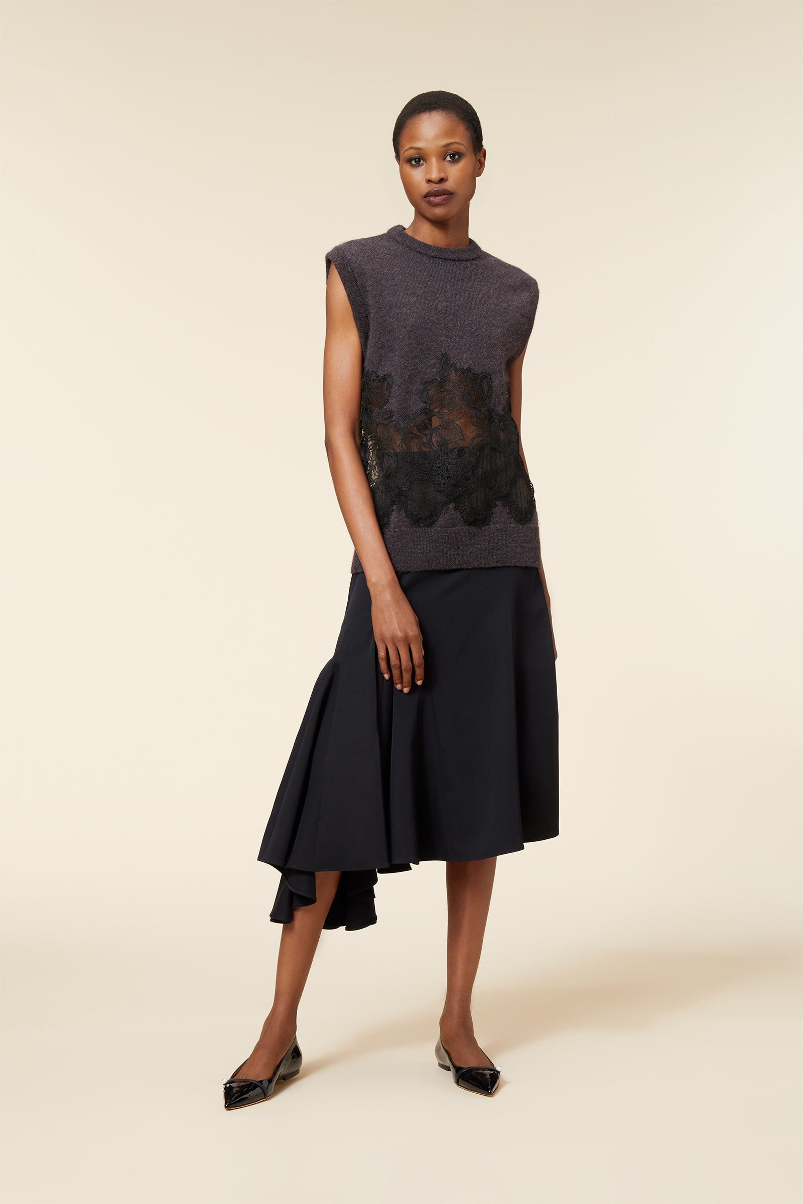 Black / GODET SKIRT
