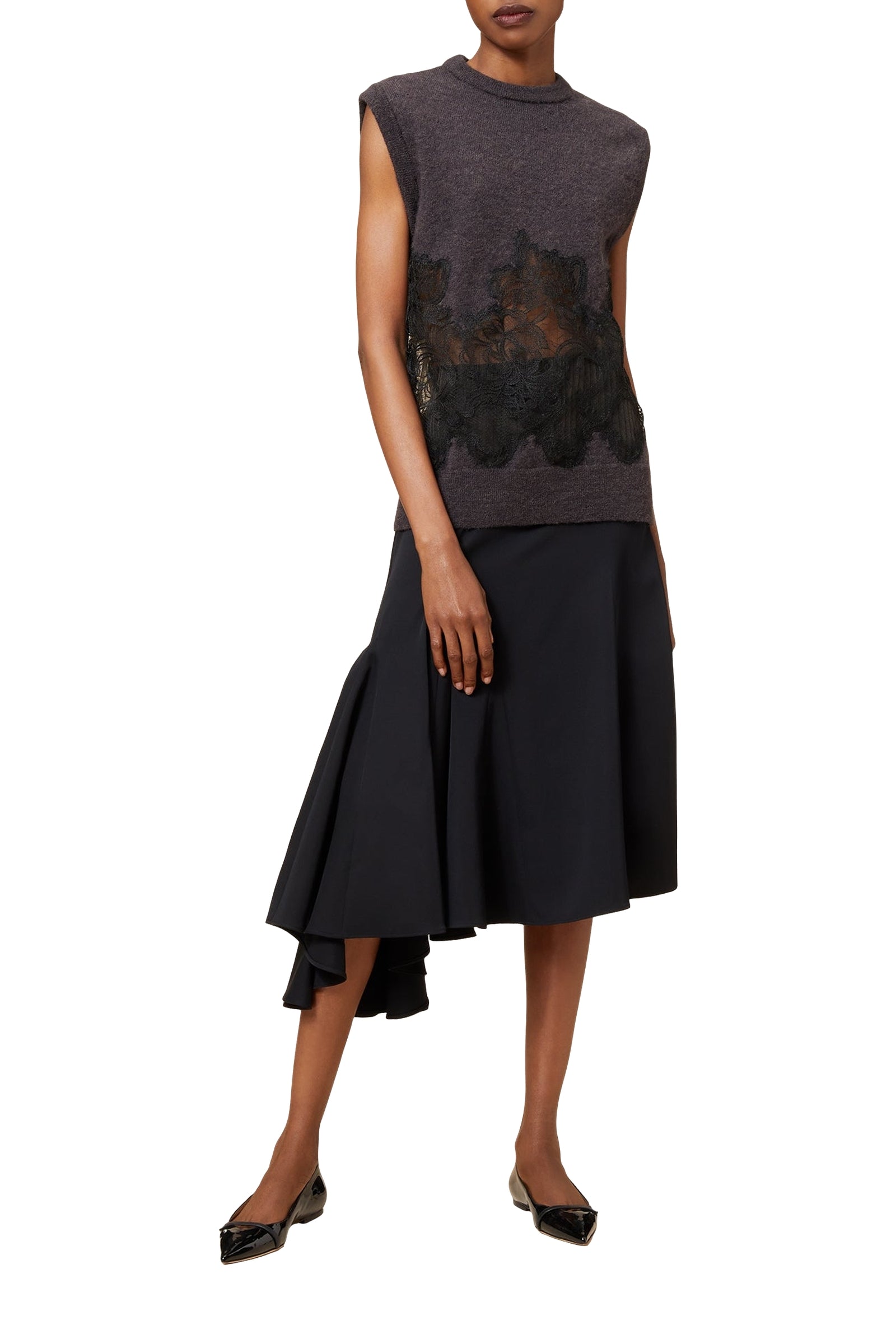 Jupe asymétrique en laine - Black