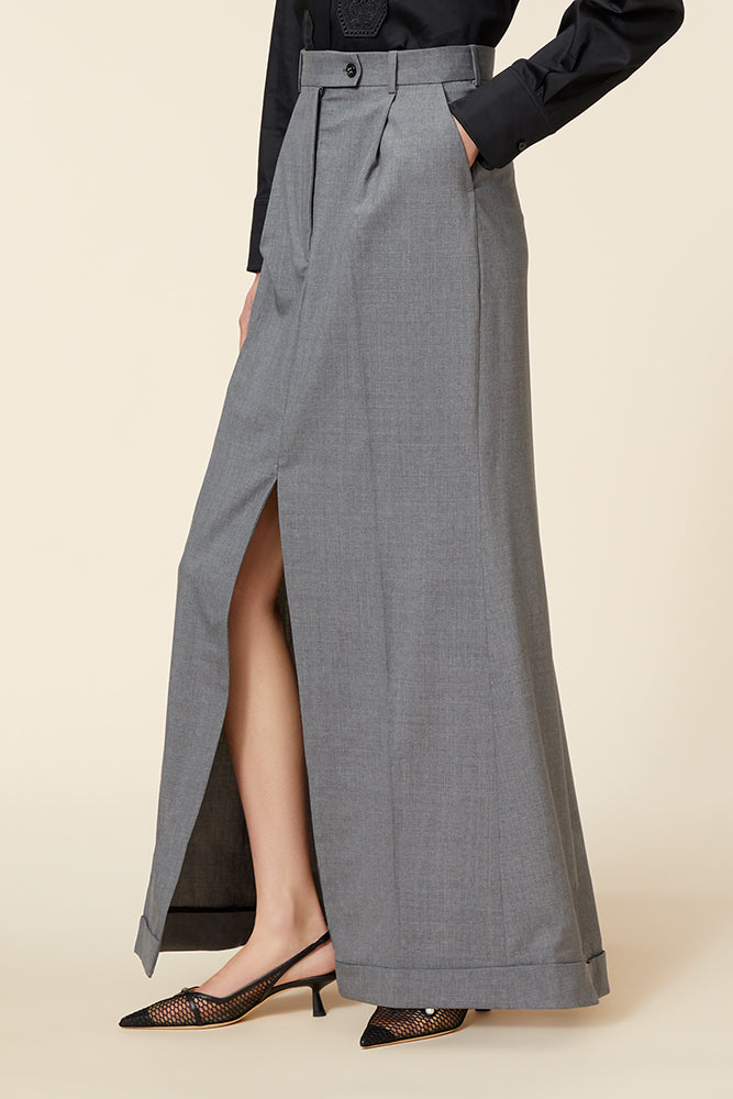 Grey / MAXI TAILORED SKIRT