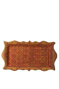 Tabriz earthenware and brass rectangular platter - Orange