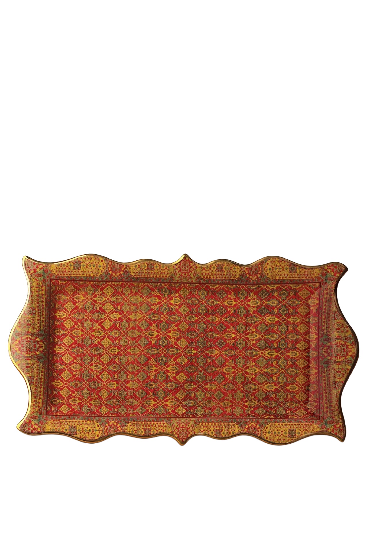Tabriz earthenware and brass rectangular platter - Orange
