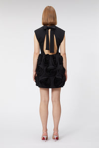 Black / ROSE APPLIQUE MINI DRESS