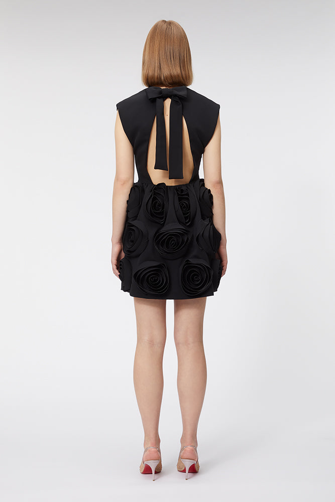 Black / ROSE APPLIQUE MINI DRESS