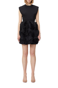 Black / ROSE APPLIQUE MINI DRESS