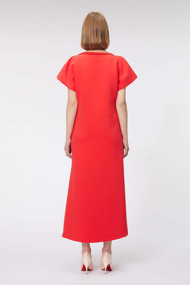 Red / BRAID DETAIL MIDI DRESS