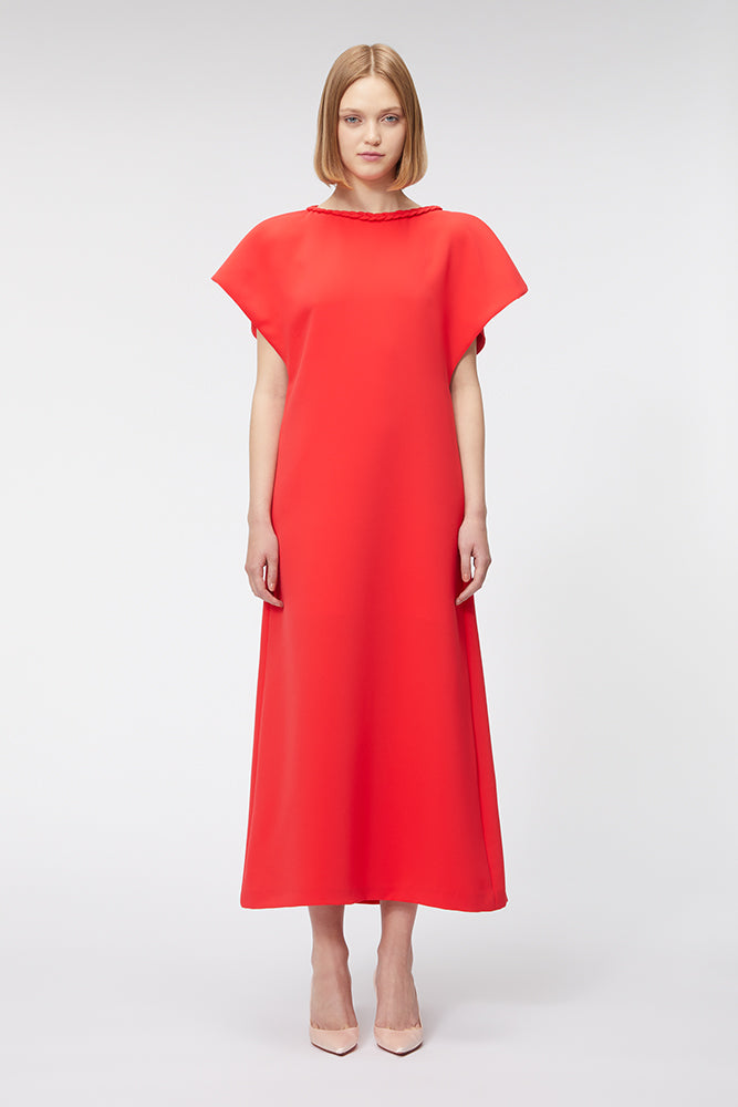 Red / BRAID DETAIL MIDI DRESS