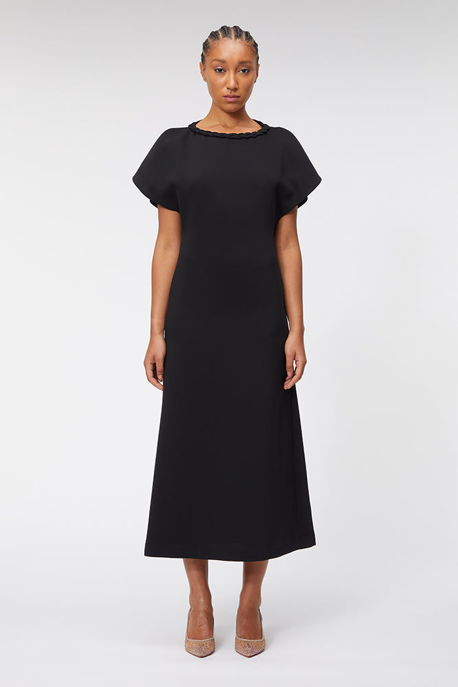 Black / BRAID DETAIL MIDI DRESS
