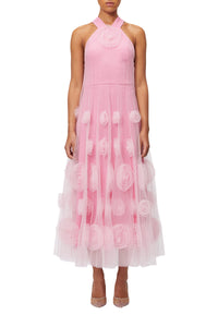 Robe longue à rose en tulle - Pink
