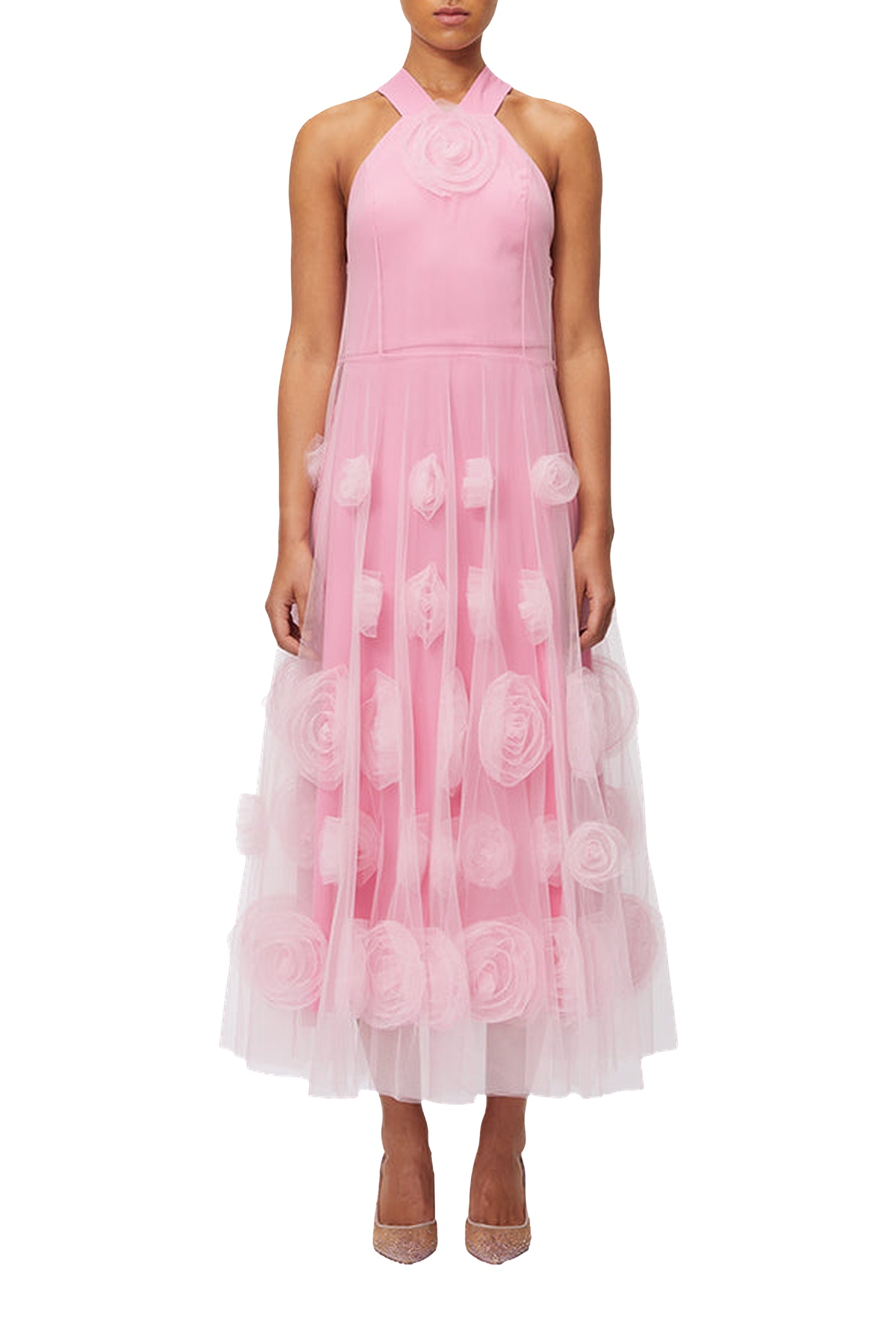 Robe longue à rose en tulle - Pink