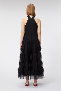 Black / ROSE APPLIQUE MAXI DRESS
