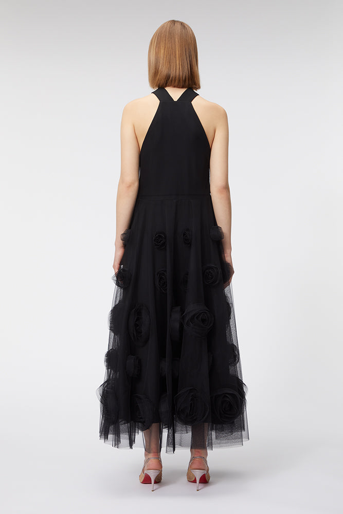 Black / ROSE APPLIQUE MAXI DRESS