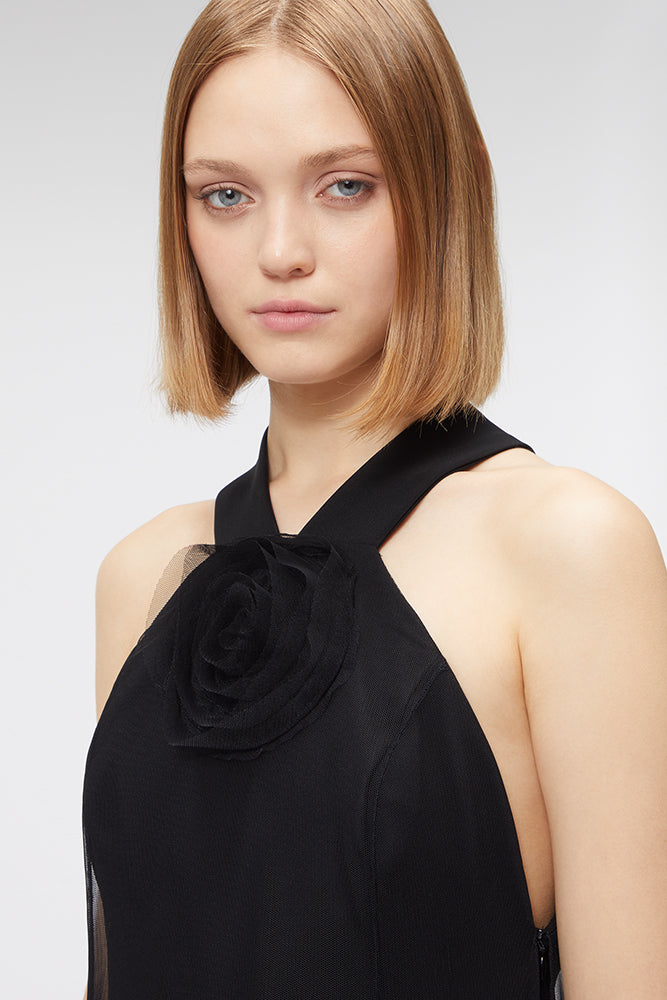 Black / ROSE APPLIQUE MAXI DRESS