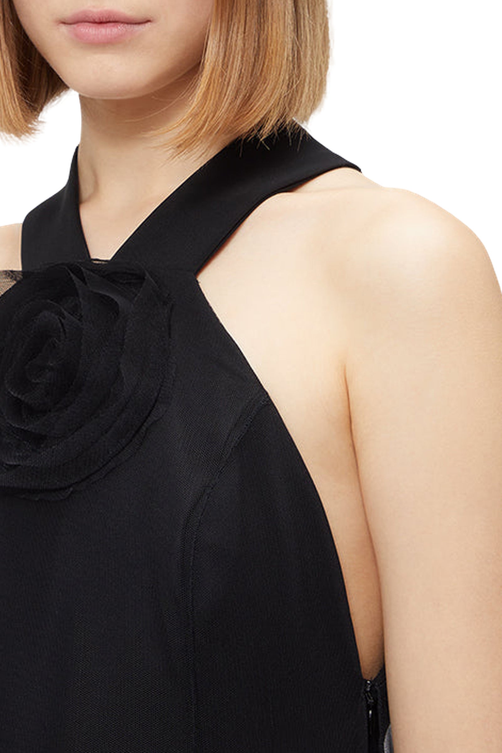 Robe longue à rose en tulle - Black