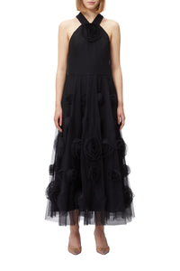 Robe longue à rose en tulle - Black