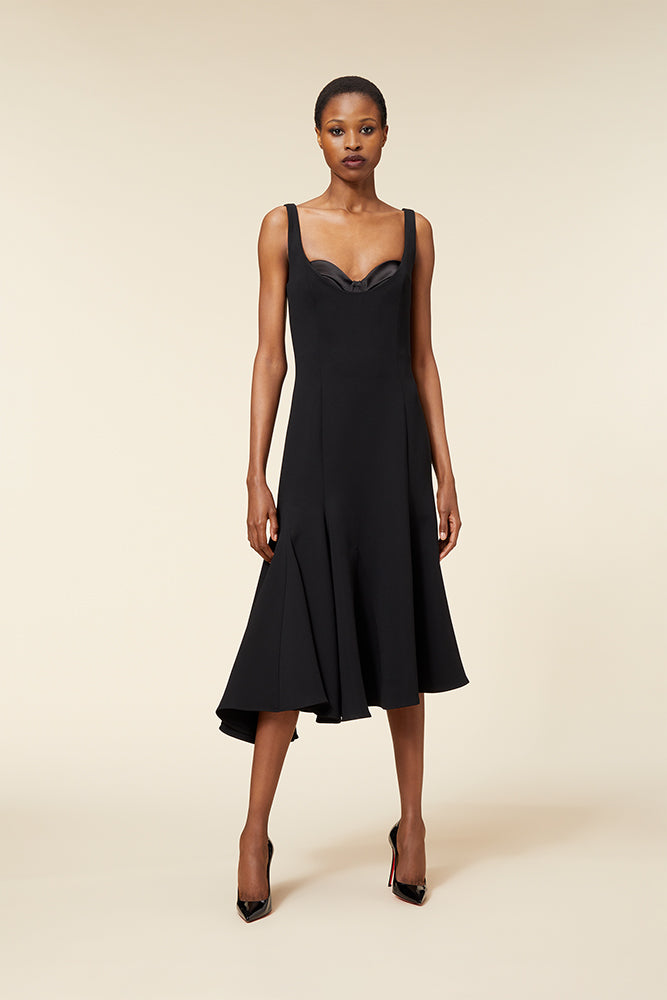 Black / COUTURE CORSET GODET DRESS