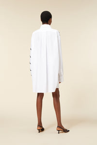 White / LACE APPLIQUE SHIRT DRESS
