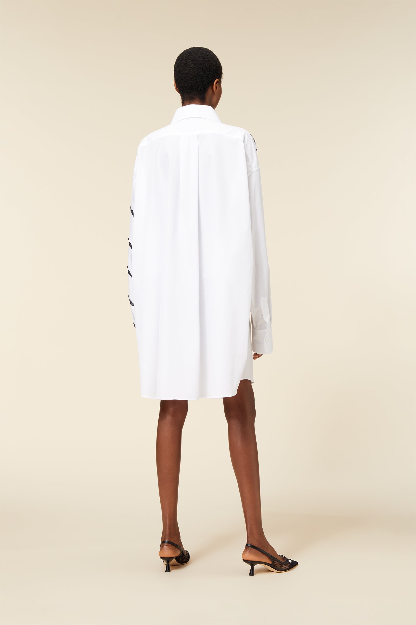 White / LACE APPLIQUE SHIRT DRESS