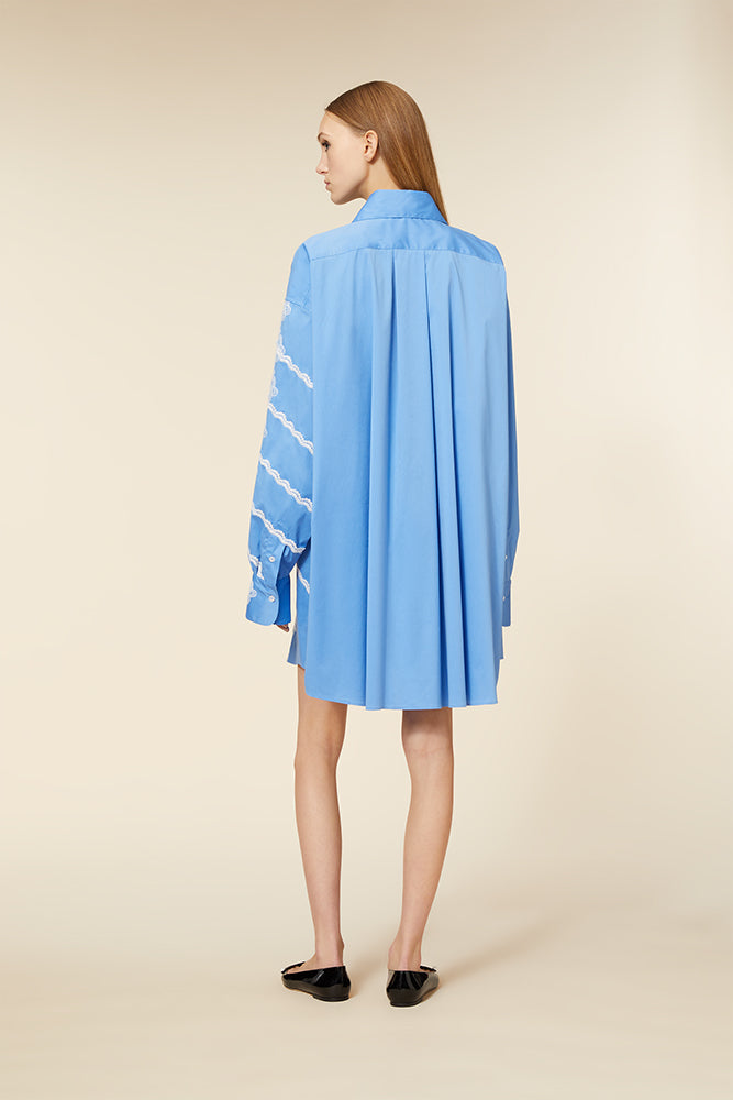 Blue / LACE APPLIQUE SHIRT DRESS