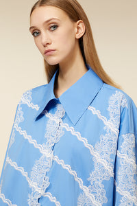 Blue / LACE APPLIQUE SHIRT DRESS
