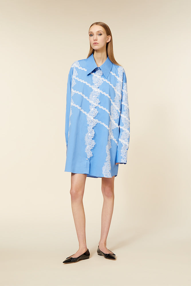 Blue / LACE APPLIQUE SHIRT DRESS