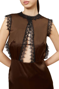 Robe longue en soie - Brown