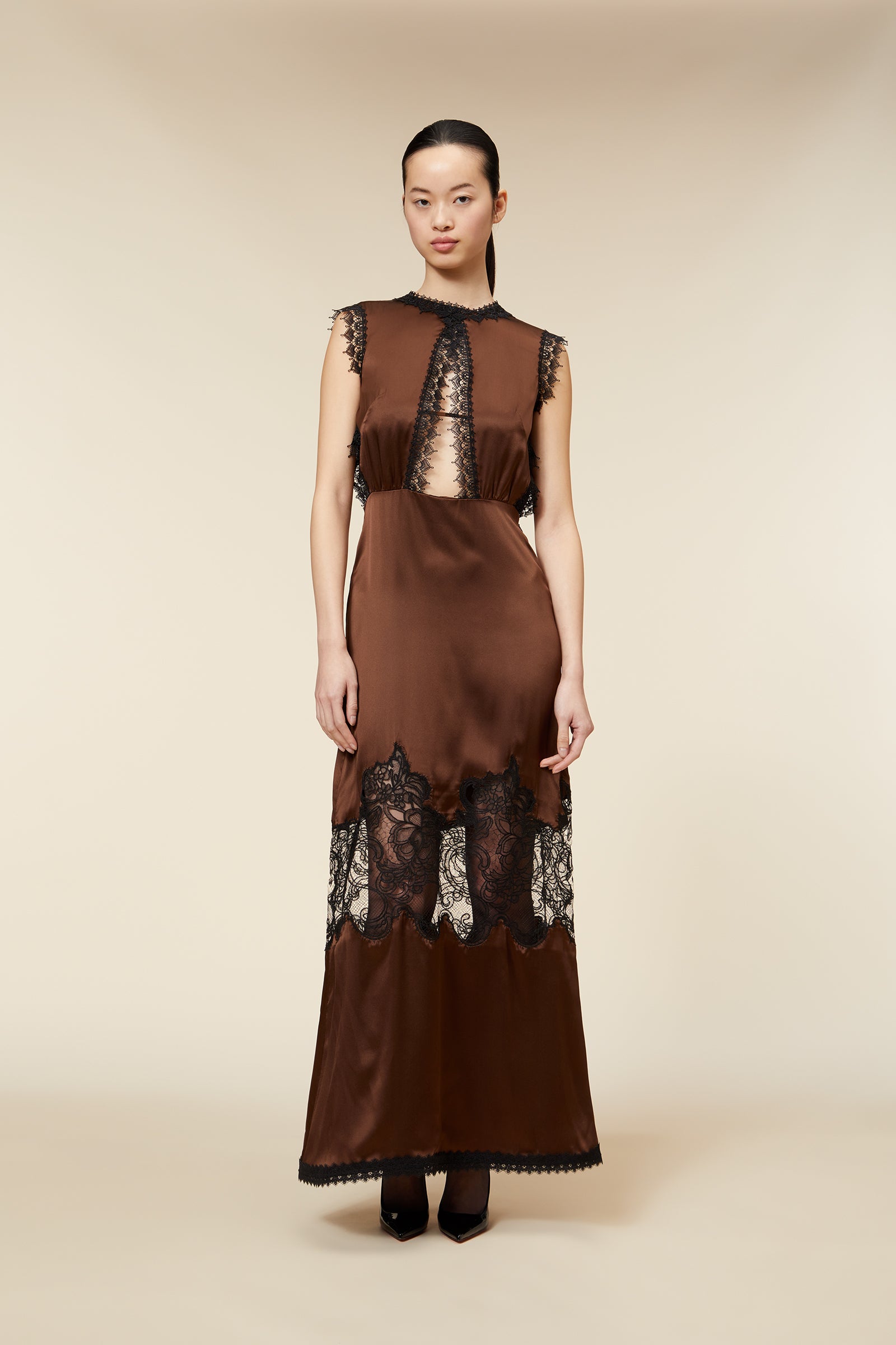 Brown / LACE CAMISOLE LONG DRESS