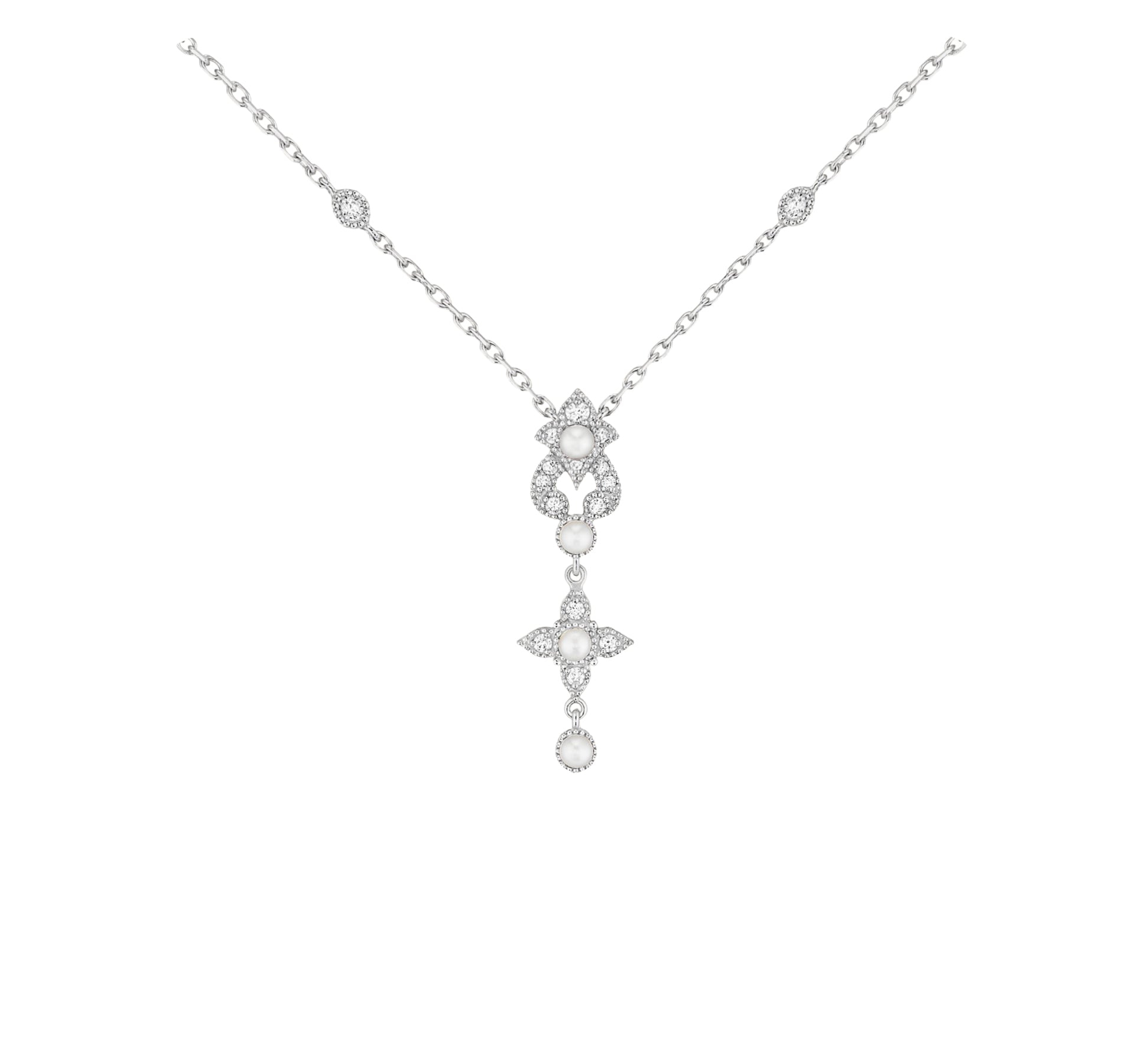 Collier Tears of Joy petit modèle en or blanc 18K sertie de diamants et perles - Or blanc