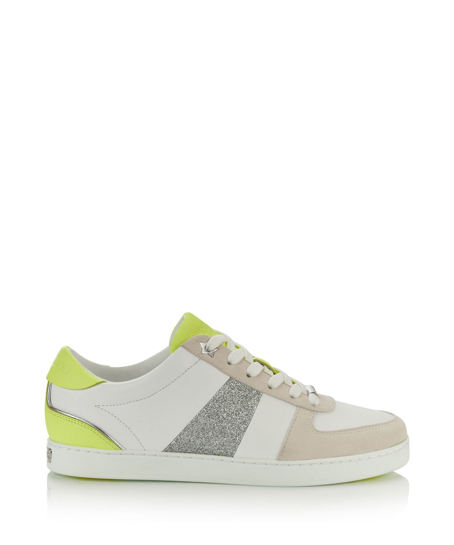 Sneakers Teri en cuir - White, Silver & Neon Citron
