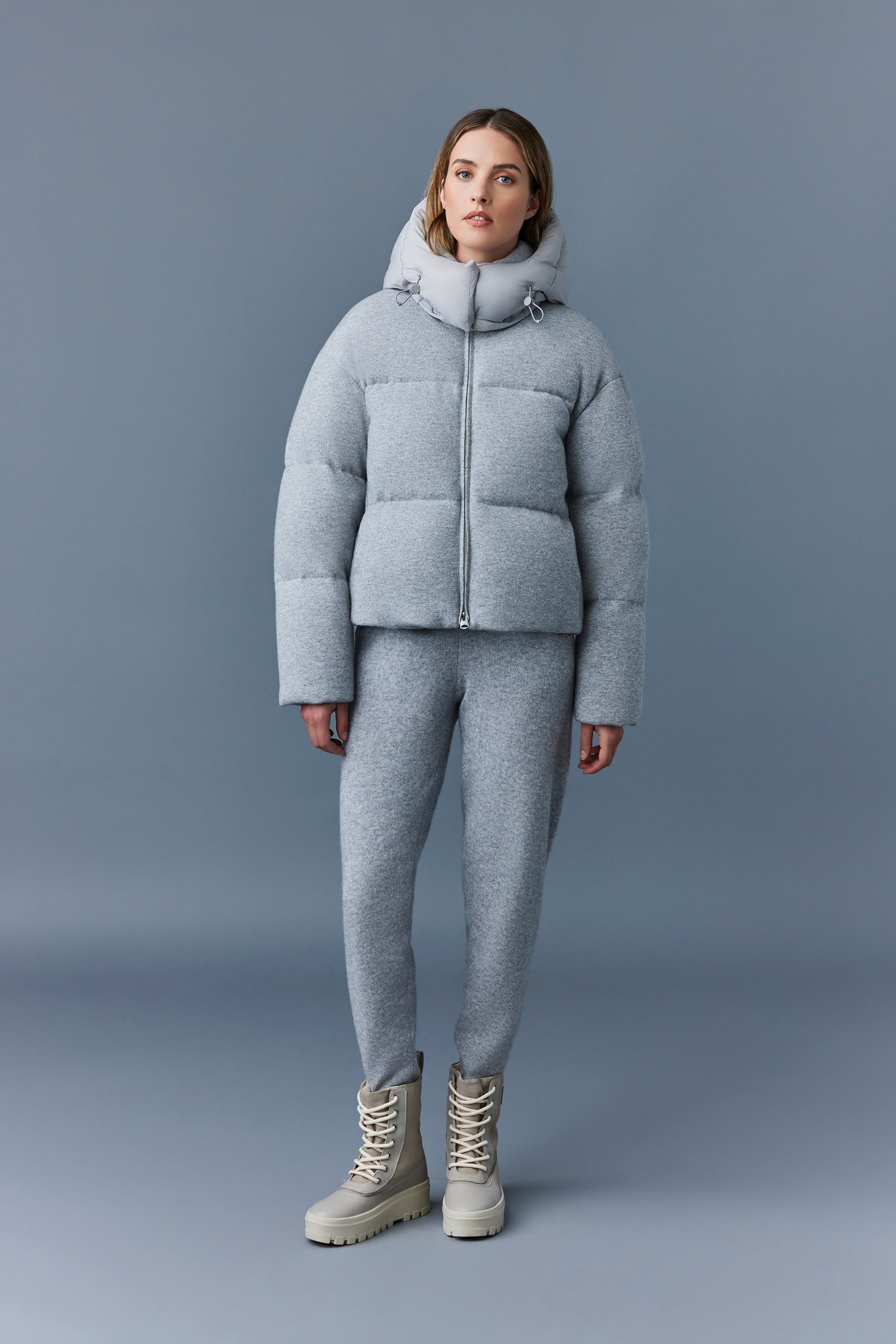 Doudoune courte Tessy à capuche en laine - Light Grey Mix
