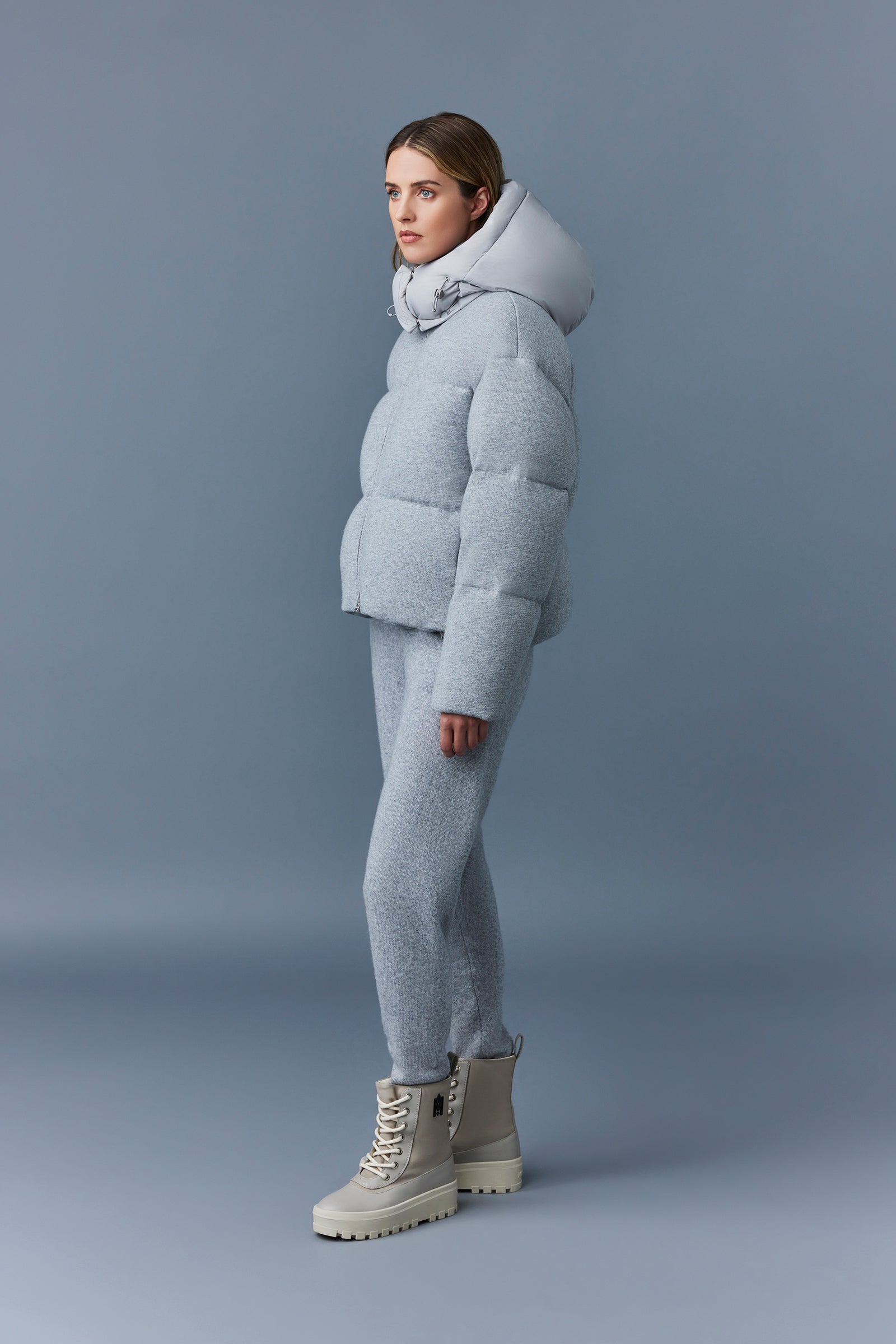 Doudoune courte Tessy à capuche en laine - Light Grey Mix