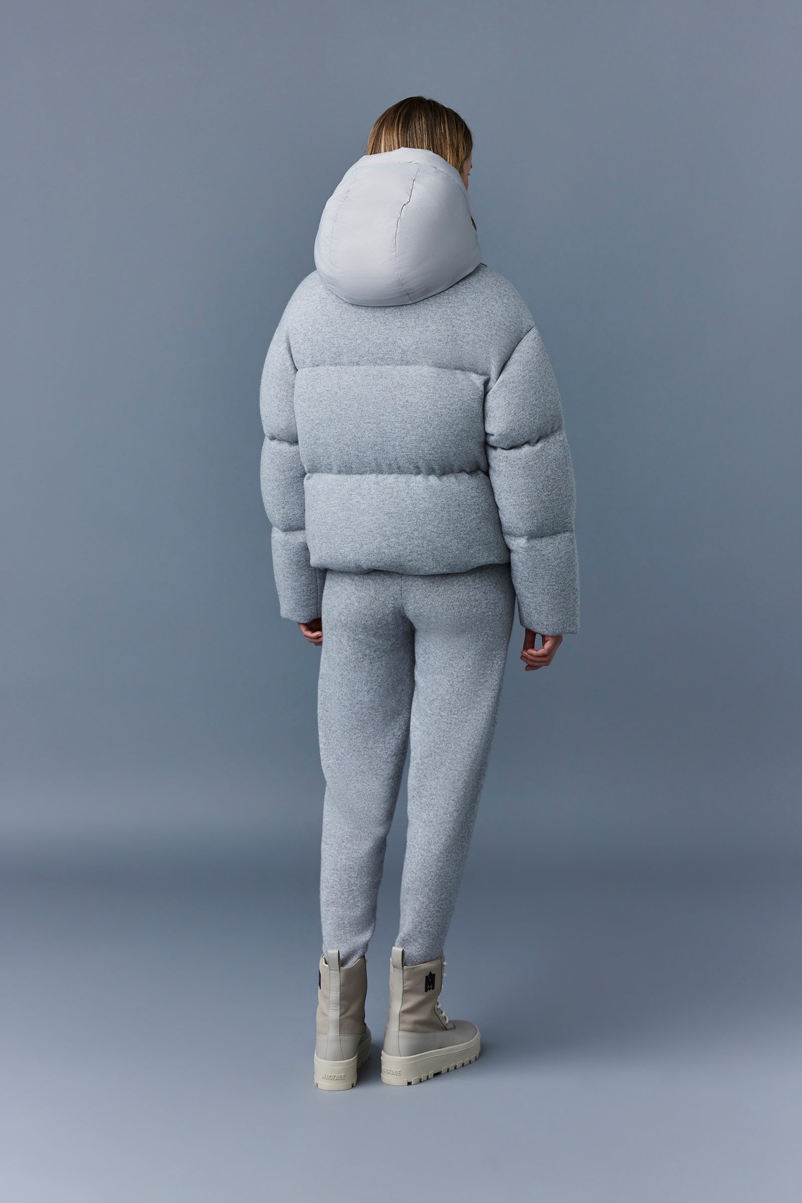Doudoune courte Tessy à capuche en laine - Light Grey Mix