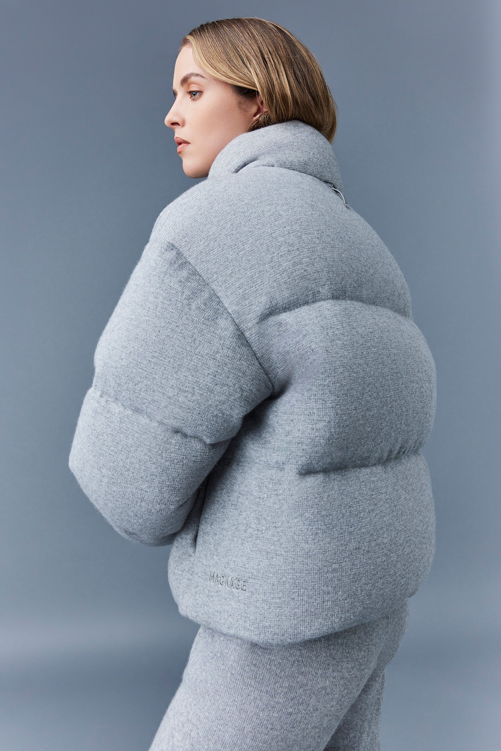 Doudoune courte Tessy à capuche en laine - Light Grey Mix