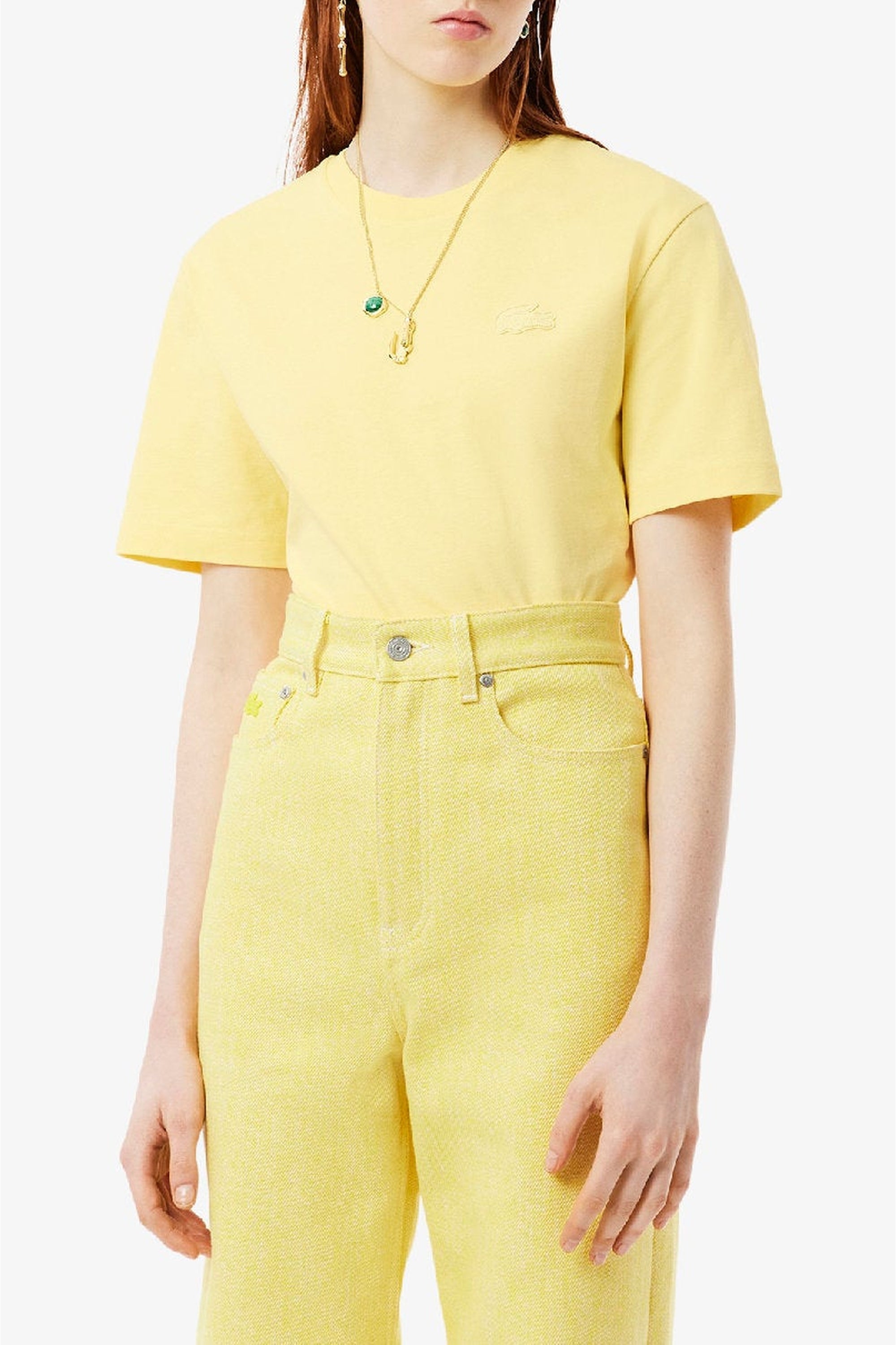 T-shirt avec logo en dentelle - Jaune