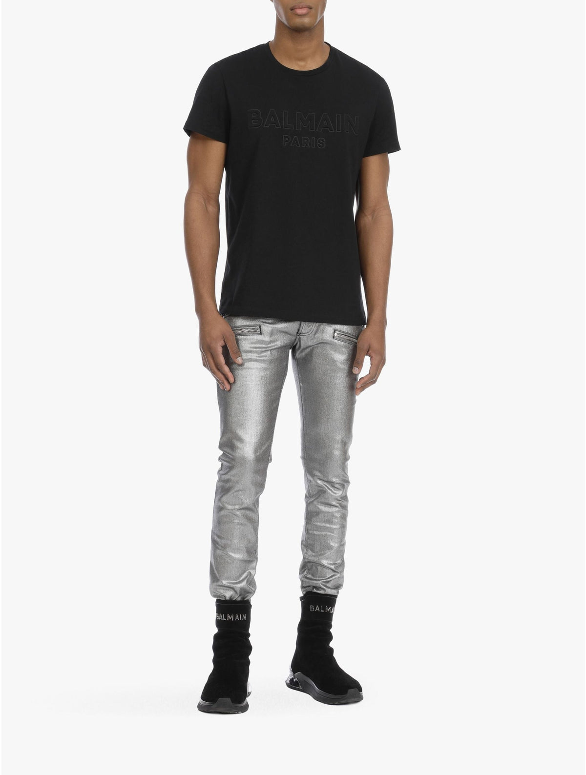 Jean slim zippé laminato - Argent