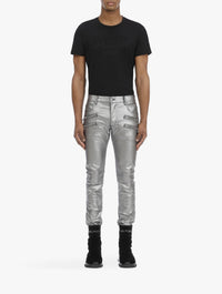Jean slim zippé laminato - Argent
