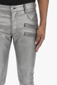 Jean slim zippé laminato - Argent