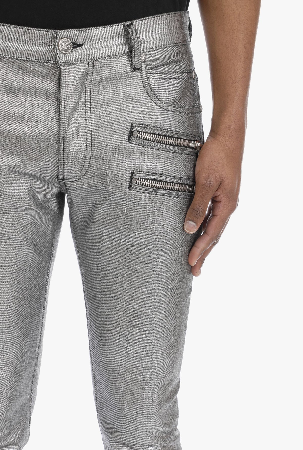 Jean slim zippé laminato - Argent