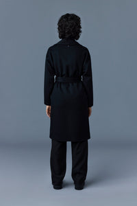 Black Ladies Belted Light Wool Coat