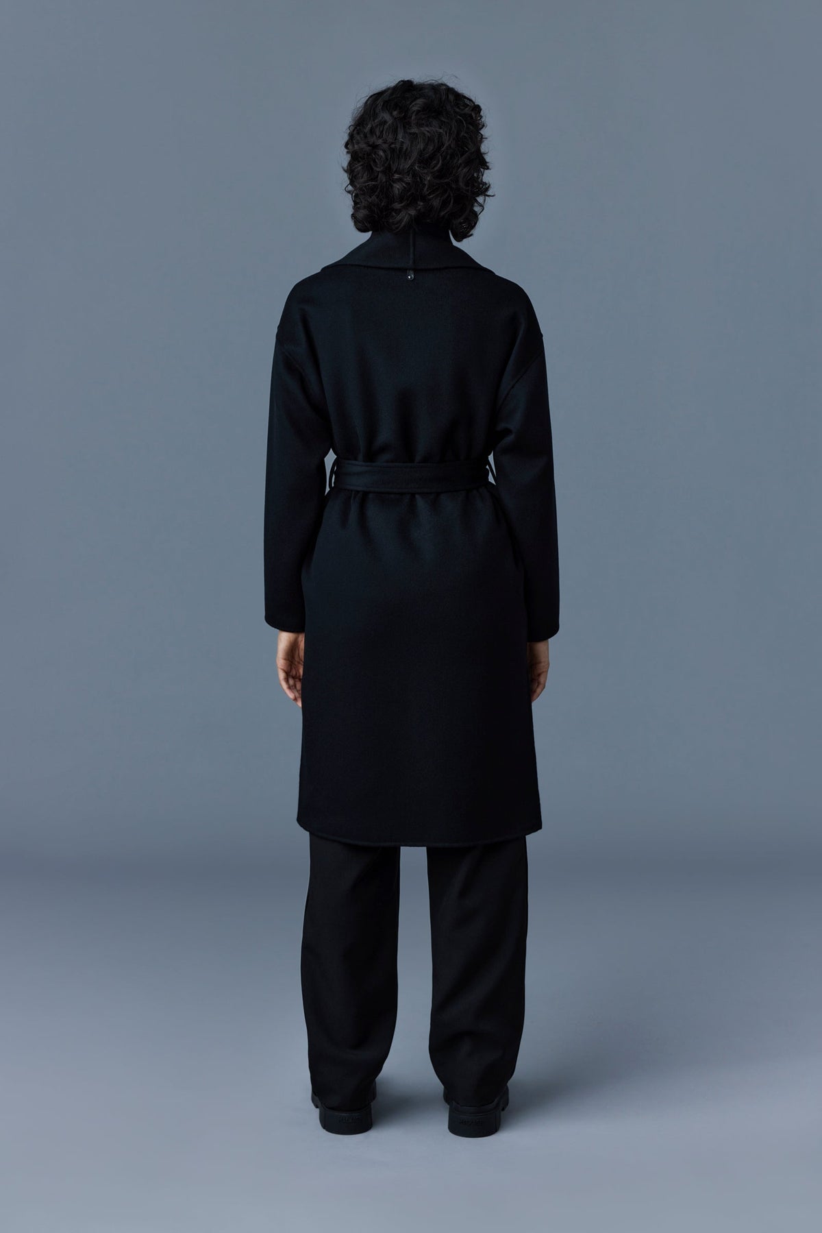 Black Ladies Belted Light Wool Coat