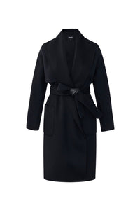 Black Ladies Belted Light Wool Coat