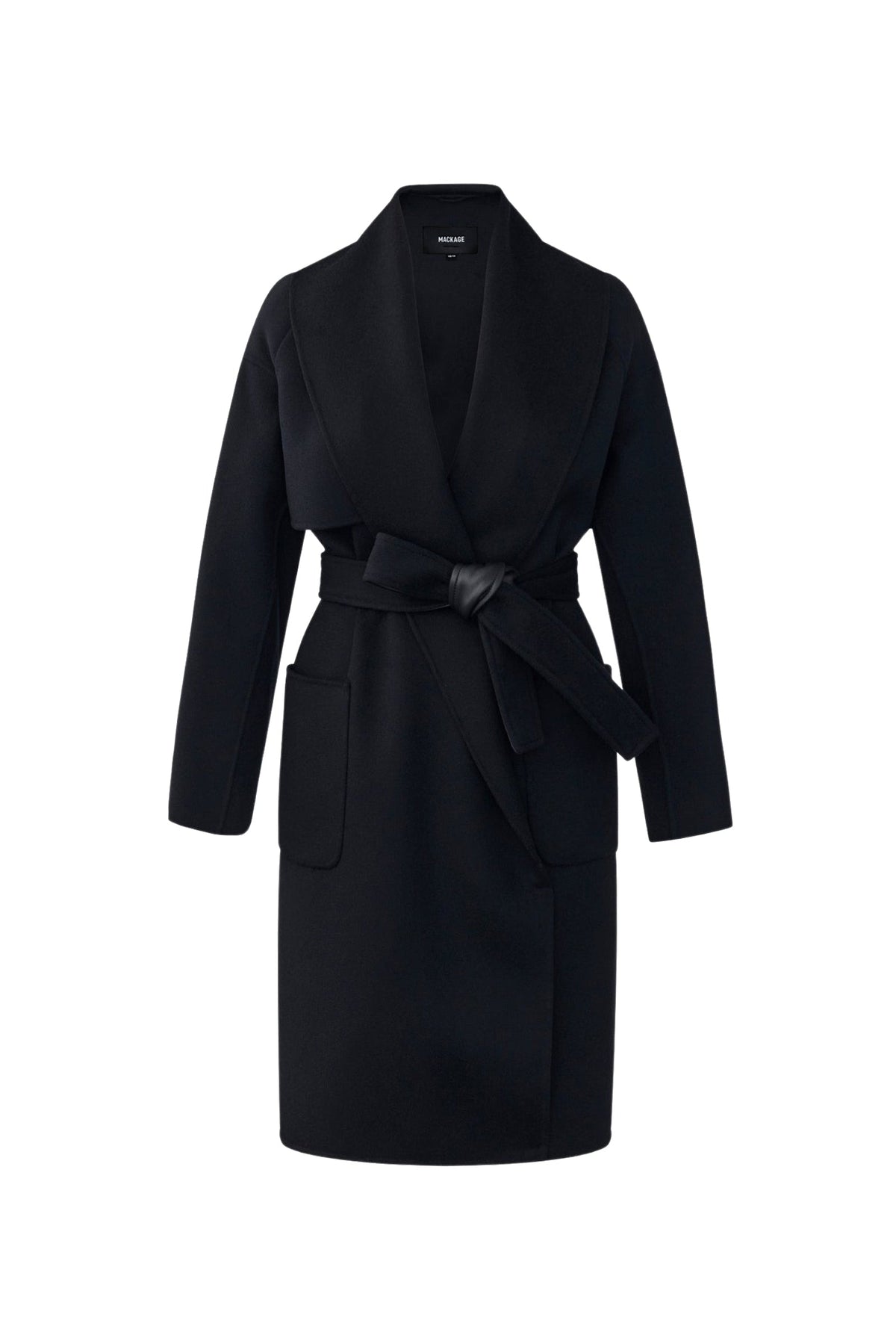 Black Ladies Belted Light Wool Coat