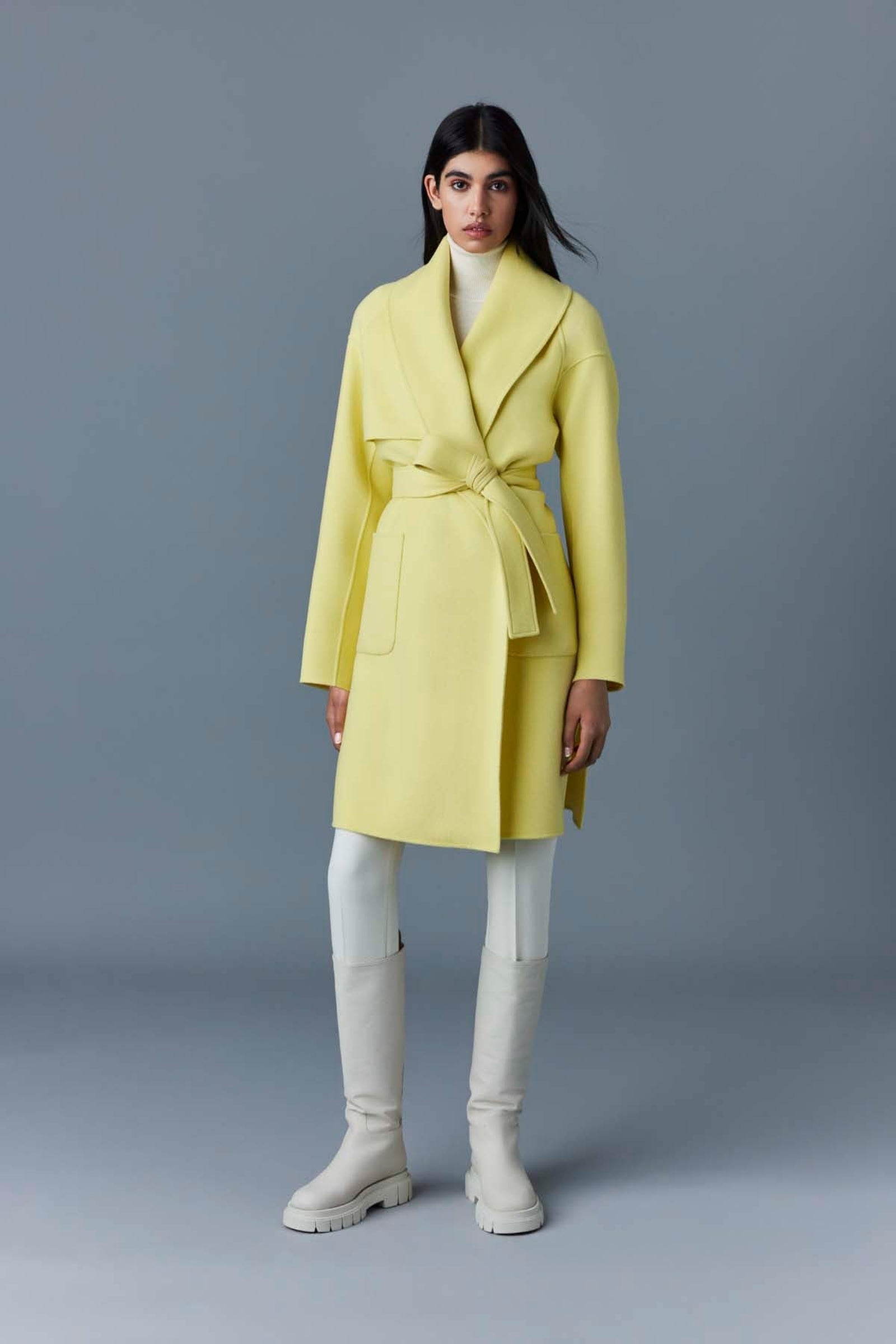 Manteau mi-long Thalia ceinturé en laine - Pale Lime