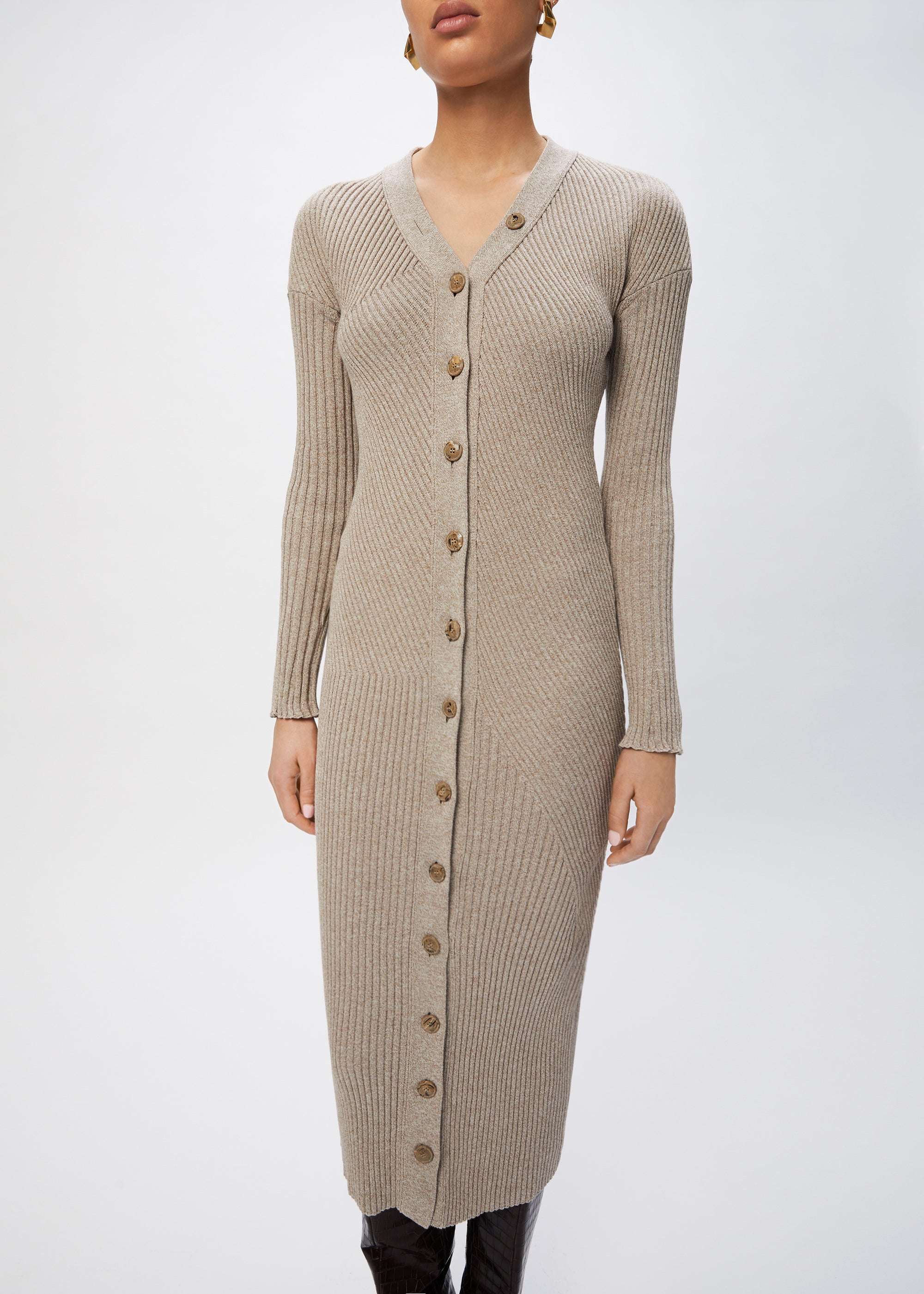 Robe midi Tierra côtelée - Beige