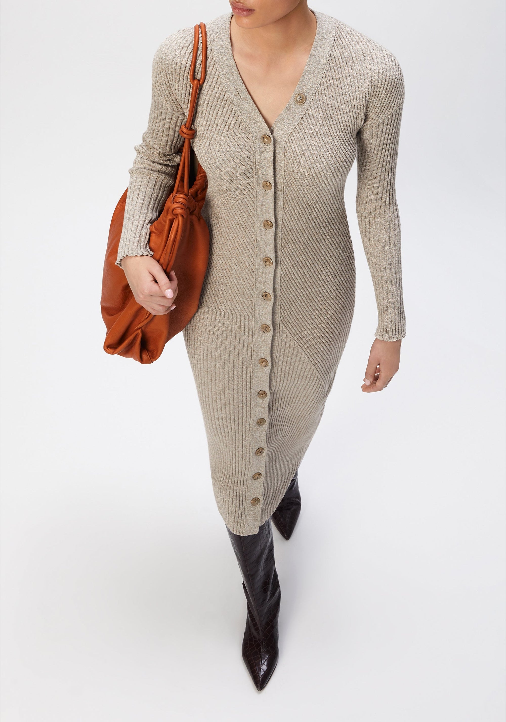 Robe midi Tierra côtelée - Beige