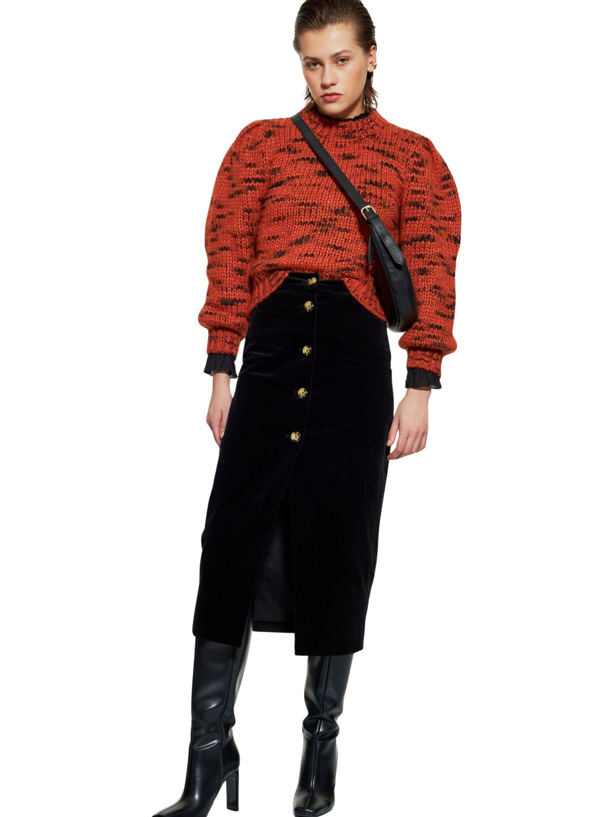 Jupe midi en velours Tilda - Black